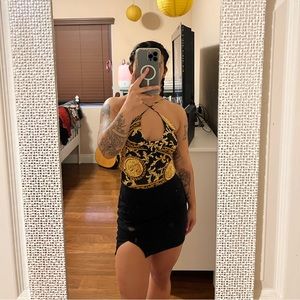 Black Patterned Body Suit